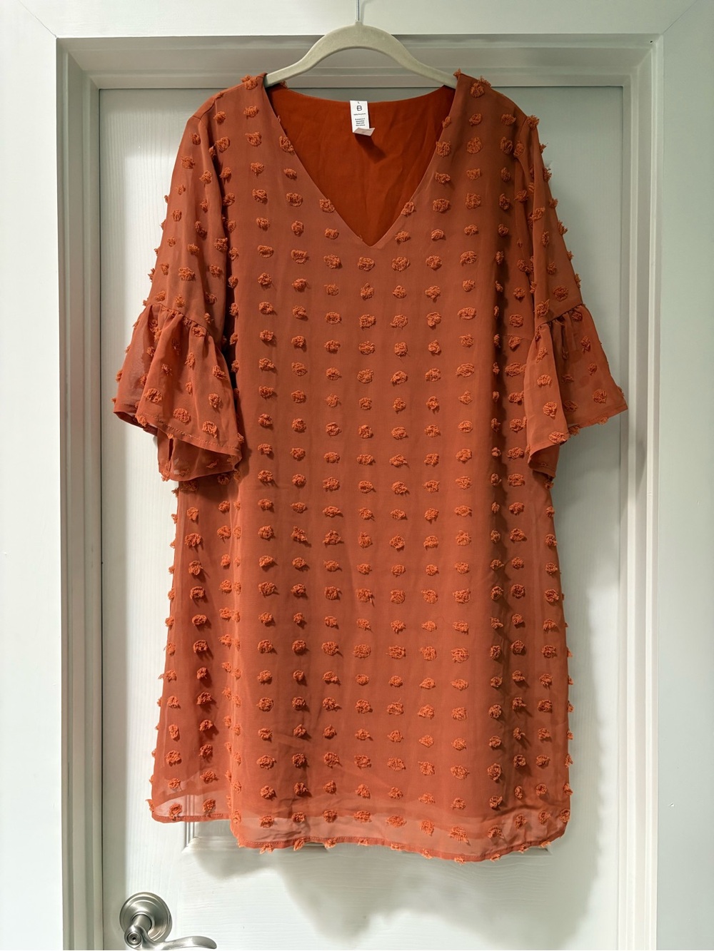 V-Neck Textured Midi Dress in Burnt Orange